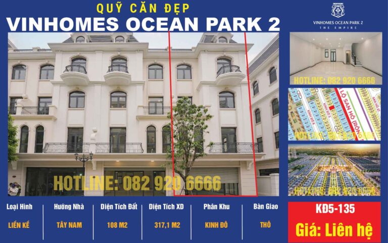 [Bán] Liền Kề KĐ5-135 Vinhomes Ocean Park 2