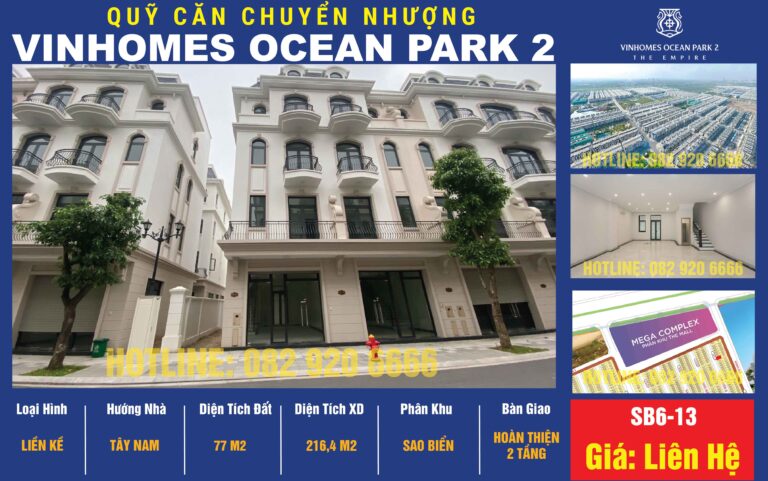 [Chuyển nhượng] Liền Kề SB6-13 Vinhomes Ocean Park 2