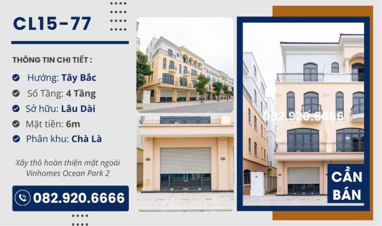 [Chuyển nhượng] Liền Kề CL15-77 Vinhomes Ocean Park 2